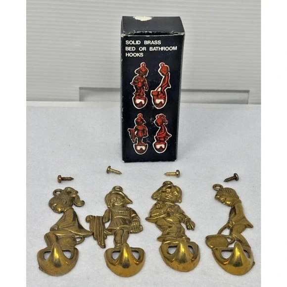 Vintage Brass Wall Hook Set of‎ 4 Kids by Artmark Italy Towel Robe Whimsical NEW